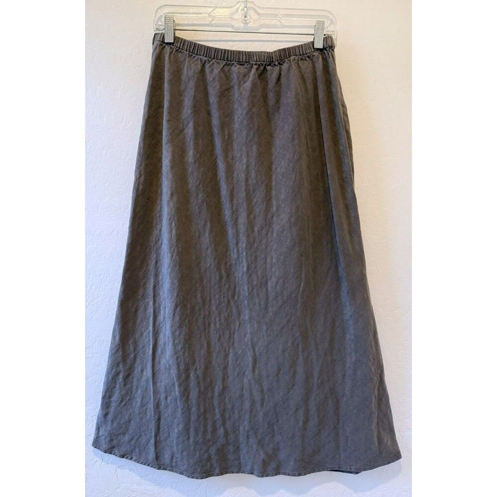 Eileen Fisher Large Midi A-Line Skirt Silk Linen Vintage Y2K Taupe Gray-Brown